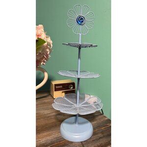 Blue  & Pink Wire Floral 3-Tier Cupcake Stand  Nantucket / Display 17" Tall